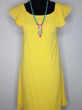 NWT Yellow Flutter Sleeve Shift Dress Mini S